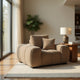 Hecy Sofa Armchair | 1 Pillow | Grid Tufted | Camel Brown Upholstery