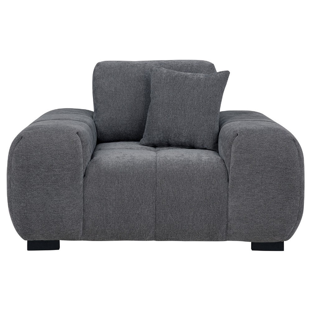 Hecy Sofa Armchair | 1 Pillow | Grid Tufted | Charcoal Gray Upholstery