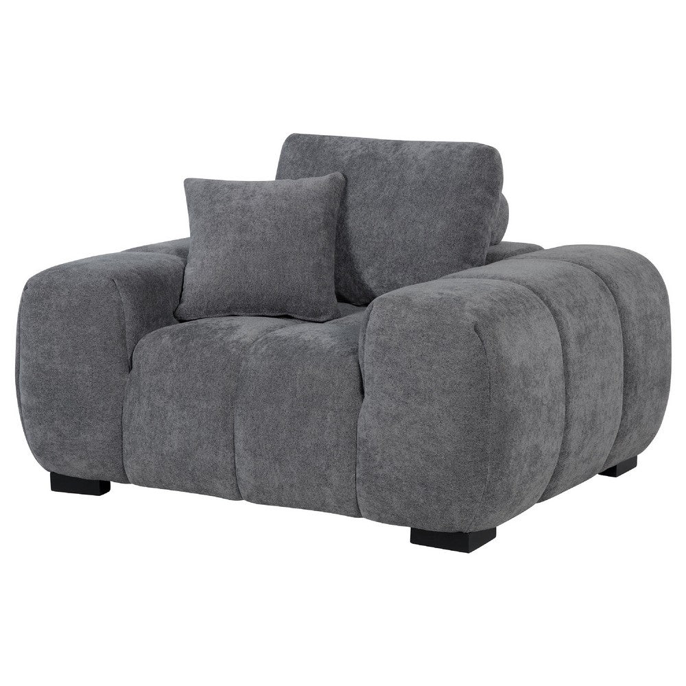 Hecy Sofa Armchair | 1 Pillow | Grid Tufted | Charcoal Gray Upholstery
