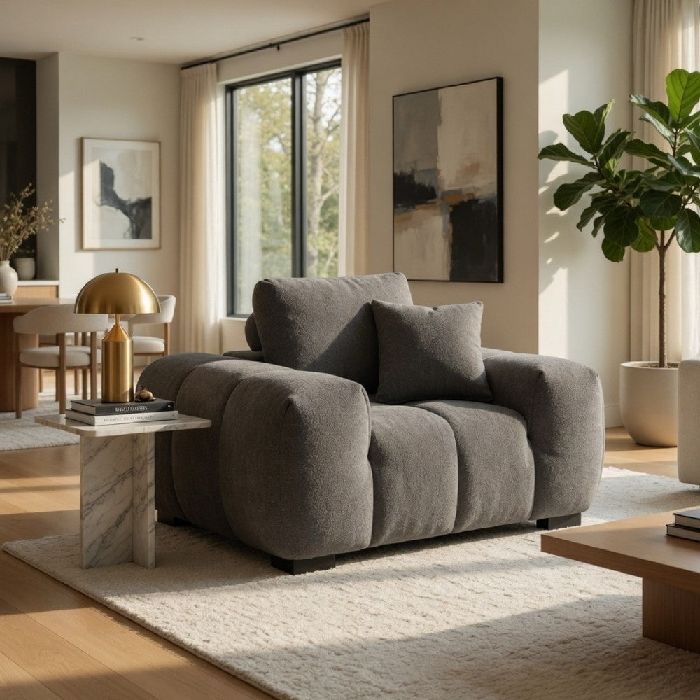 Hecy Sofa Armchair | 1 Pillow | Grid Tufted | Charcoal Gray Upholstery