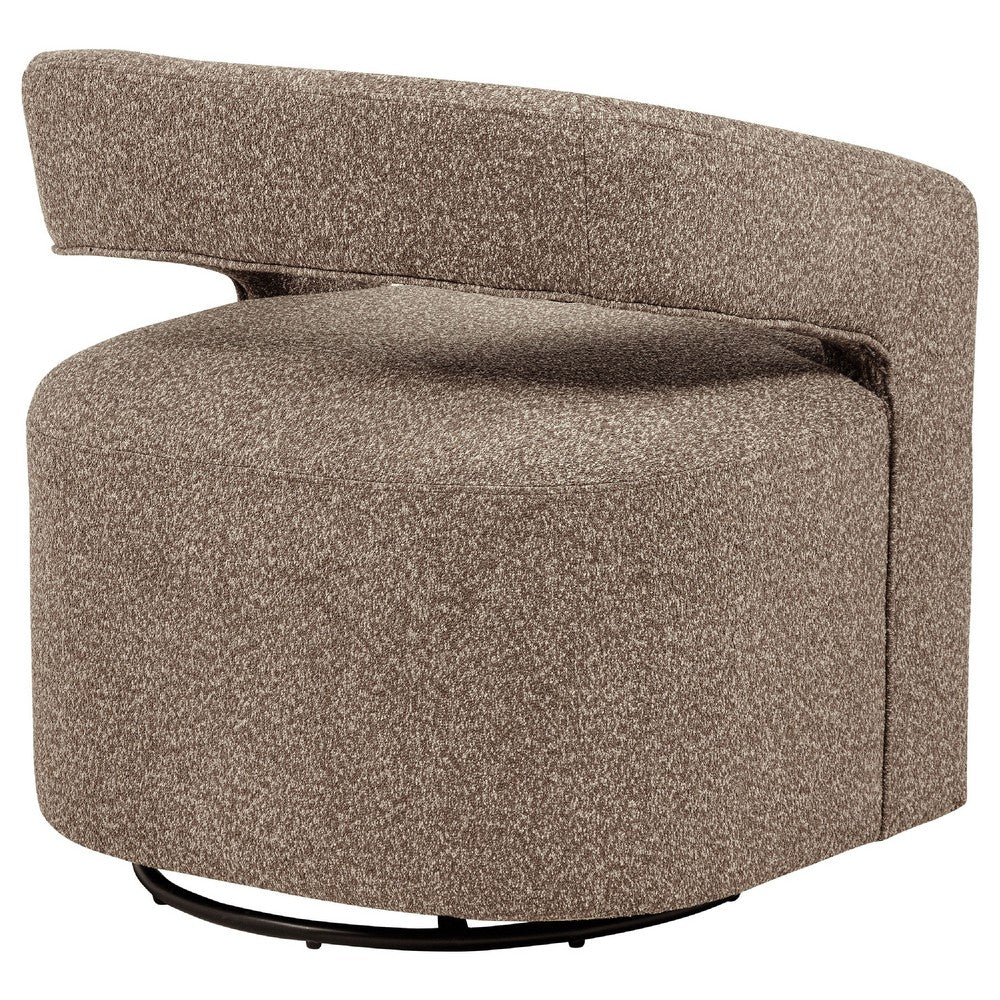 Hill Swivel Accent Chair | Barrel Back | Foam Fill Rocky Road Brown Boucle