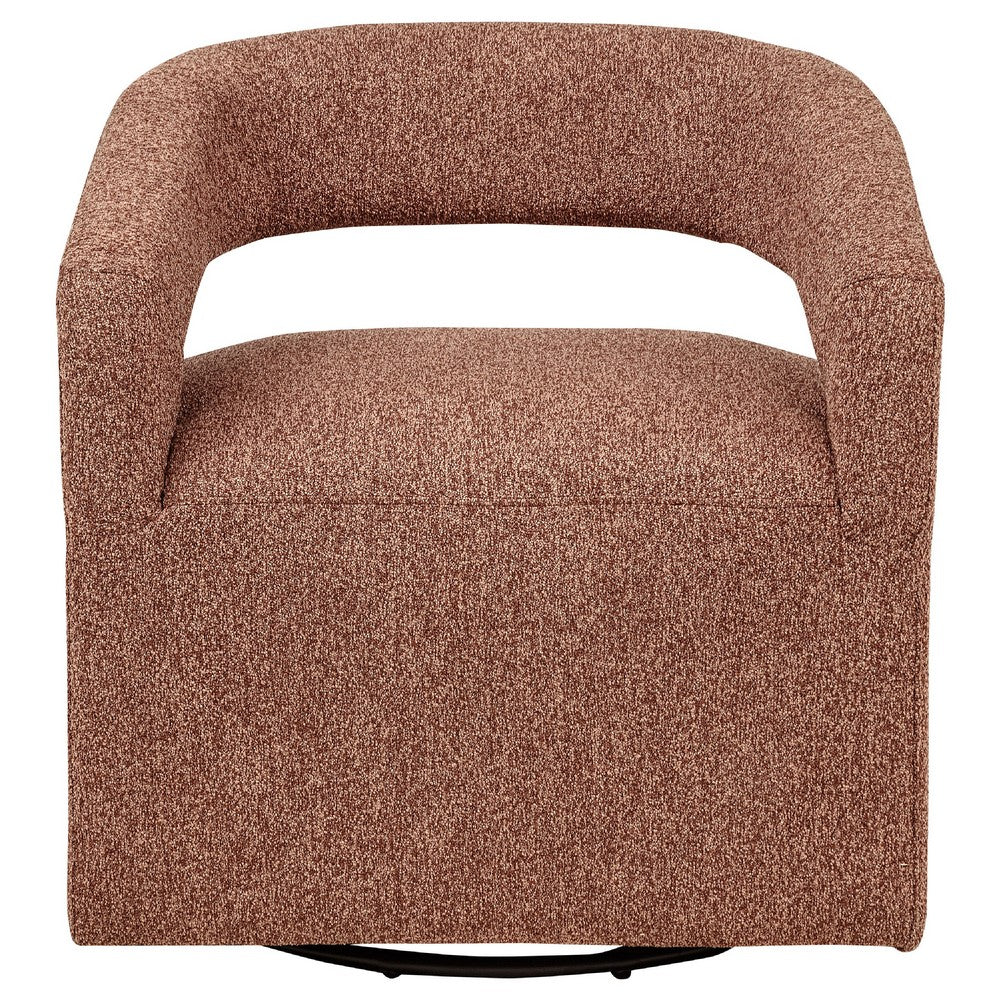 Hill Swivel Accent Chair | Barrel Back | Foam Fill Red Brown Boucle Fabric