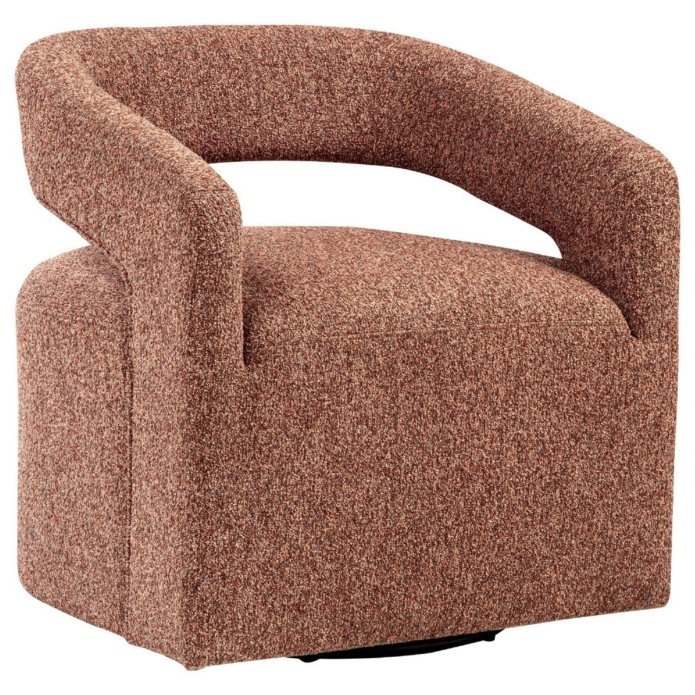 Hill Swivel Accent Chair | Barrel Back | Foam Fill Red Brown Boucle Fabric