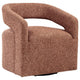 Hill Swivel Accent Chair | Barrel Back | Foam Fill Red Brown Boucle Fabric