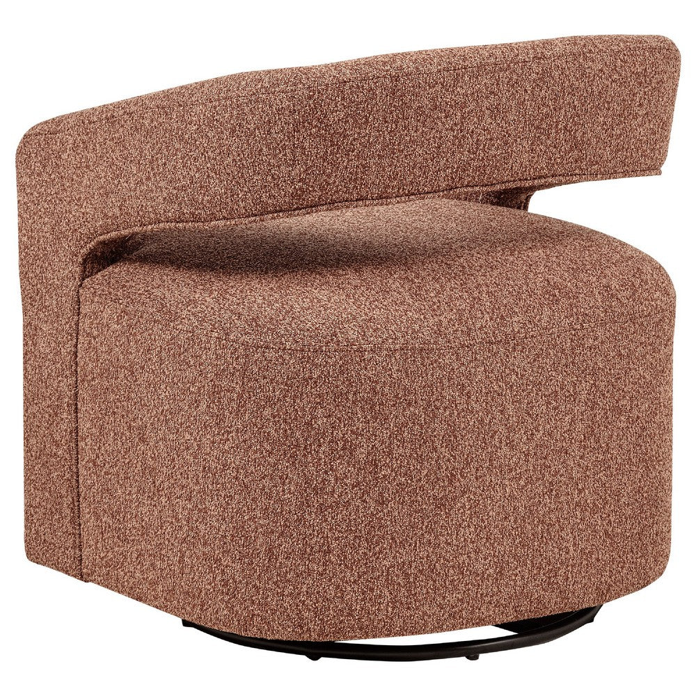 Hill Swivel Accent Chair | Barrel Back | Foam Fill Red Brown Boucle Fabric