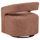 Hill Swivel Accent Chair | Barrel Back | Foam Fill Red Brown Boucle Fabric
