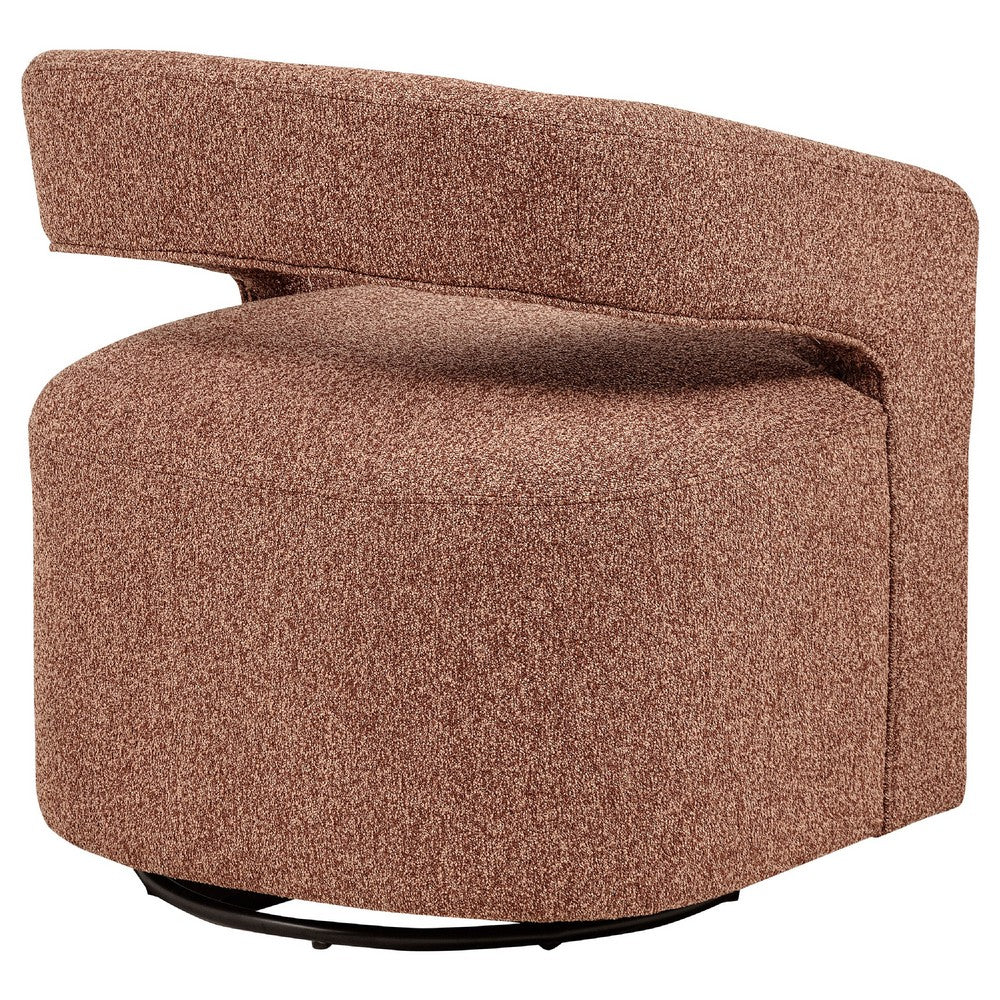 Hill Swivel Accent Chair | Barrel Back | Foam Fill Red Brown Boucle Fabric