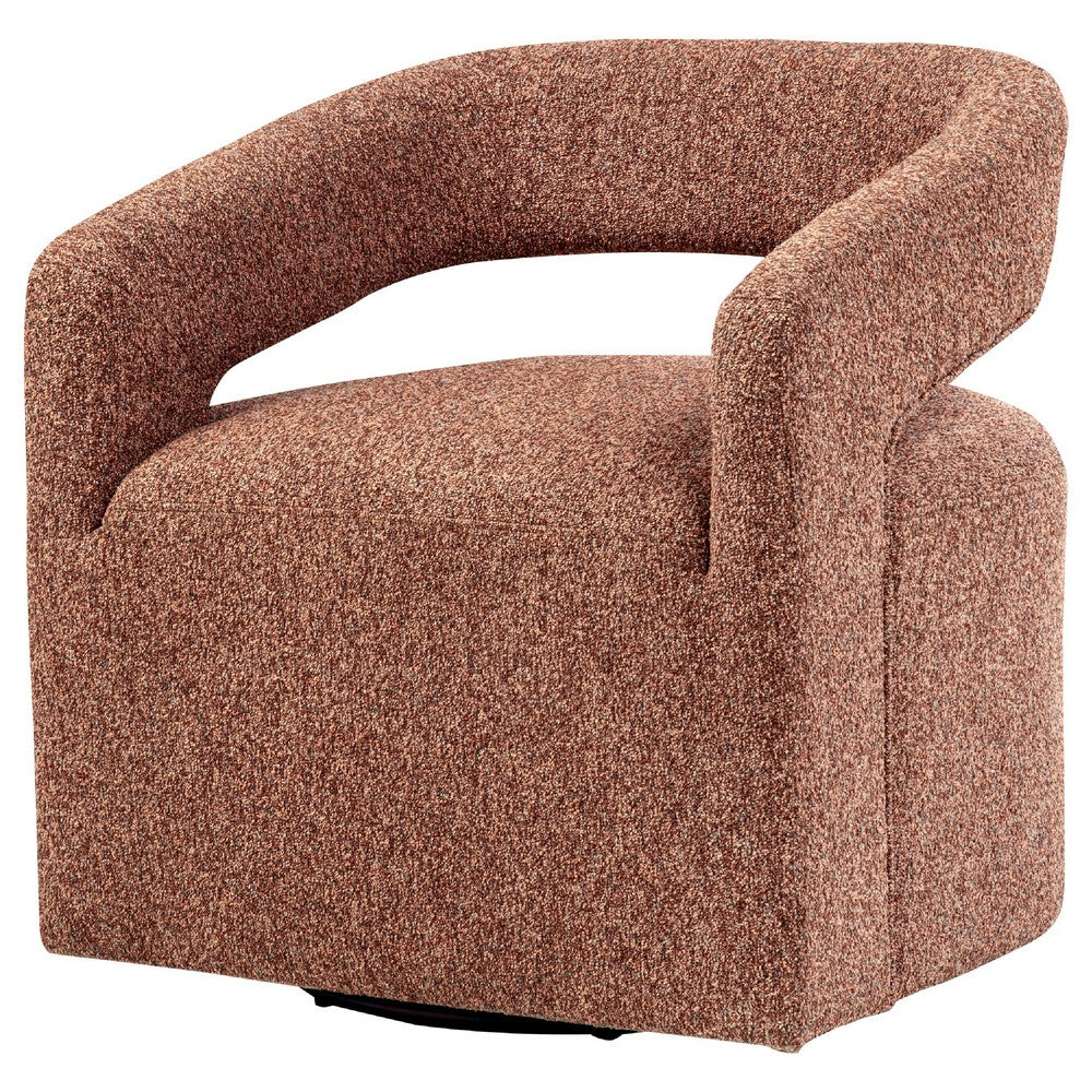 Hill Swivel Accent Chair | Barrel Back | Foam Fill Red Brown Boucle Fabric