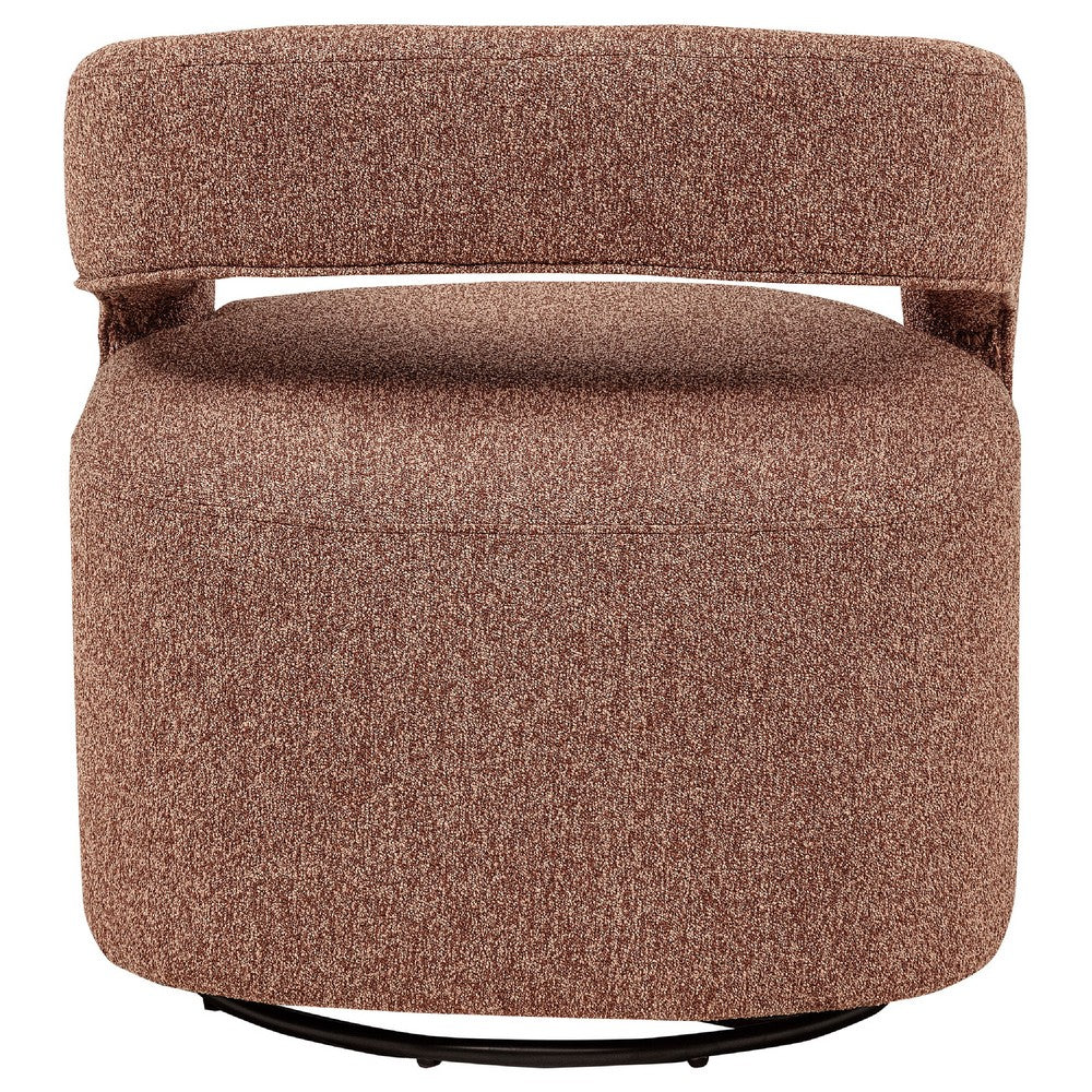 Hill Swivel Accent Chair | Barrel Back | Foam Fill Red Brown Boucle Fabric