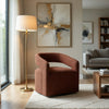 Hill Swivel Accent Chair | Barrel Back | Foam Fill Red Brown Boucle Fabric