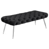 Lila Bench | Foam Seat | Button Tufted Black Velvet | Chrome Legs 47"