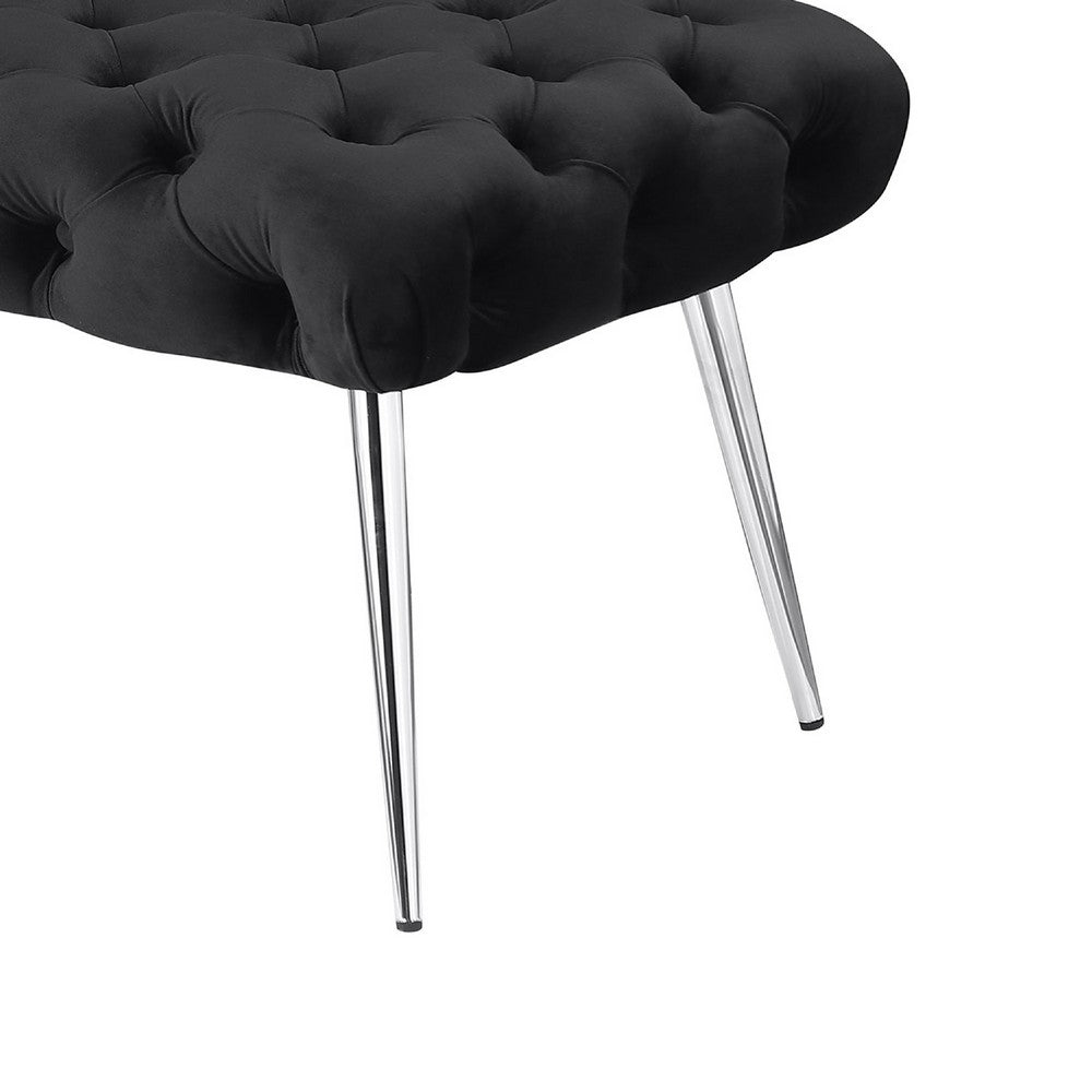 Lila Bench | Foam Seat | Button Tufted Black Velvet | Chrome Legs 47"