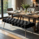 Lila Bench | Foam Seat | Button Tufted Black Velvet | Chrome Legs 47"
