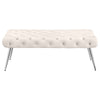 Lila Bench | Foam Seat | Button Tufted Ivory Velvet | Chrome Legs 47"