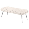 Lila Bench | Foam Seat | Button Tufted Ivory Velvet | Chrome Legs 47"