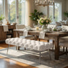 Lila Bench | Foam Seat | Button Tufted Ivory Velvet | Chrome Legs 47"