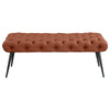 Lila Bench | Foam Seat | Button Tufted Rust Orange Fabric | Black Legs 47"
