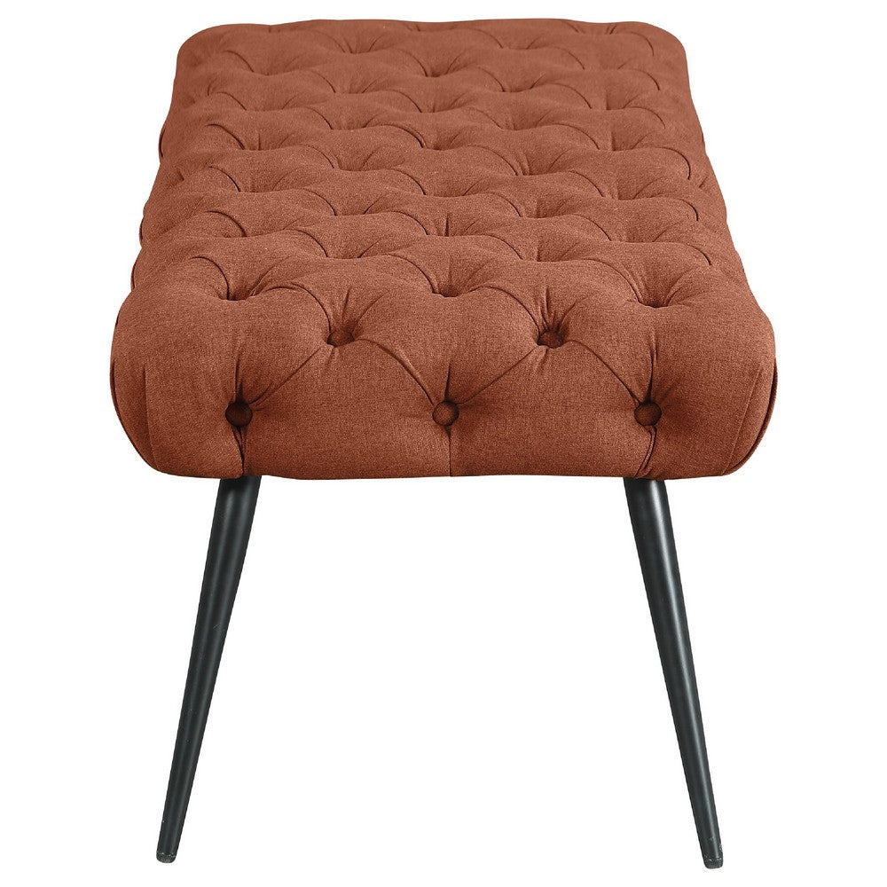 Lila Bench | Foam Seat | Button Tufted Rust Orange Fabric | Black Legs 47"