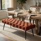 Lila Bench | Foam Seat | Button Tufted Rust Orange Fabric | Black Legs 47"