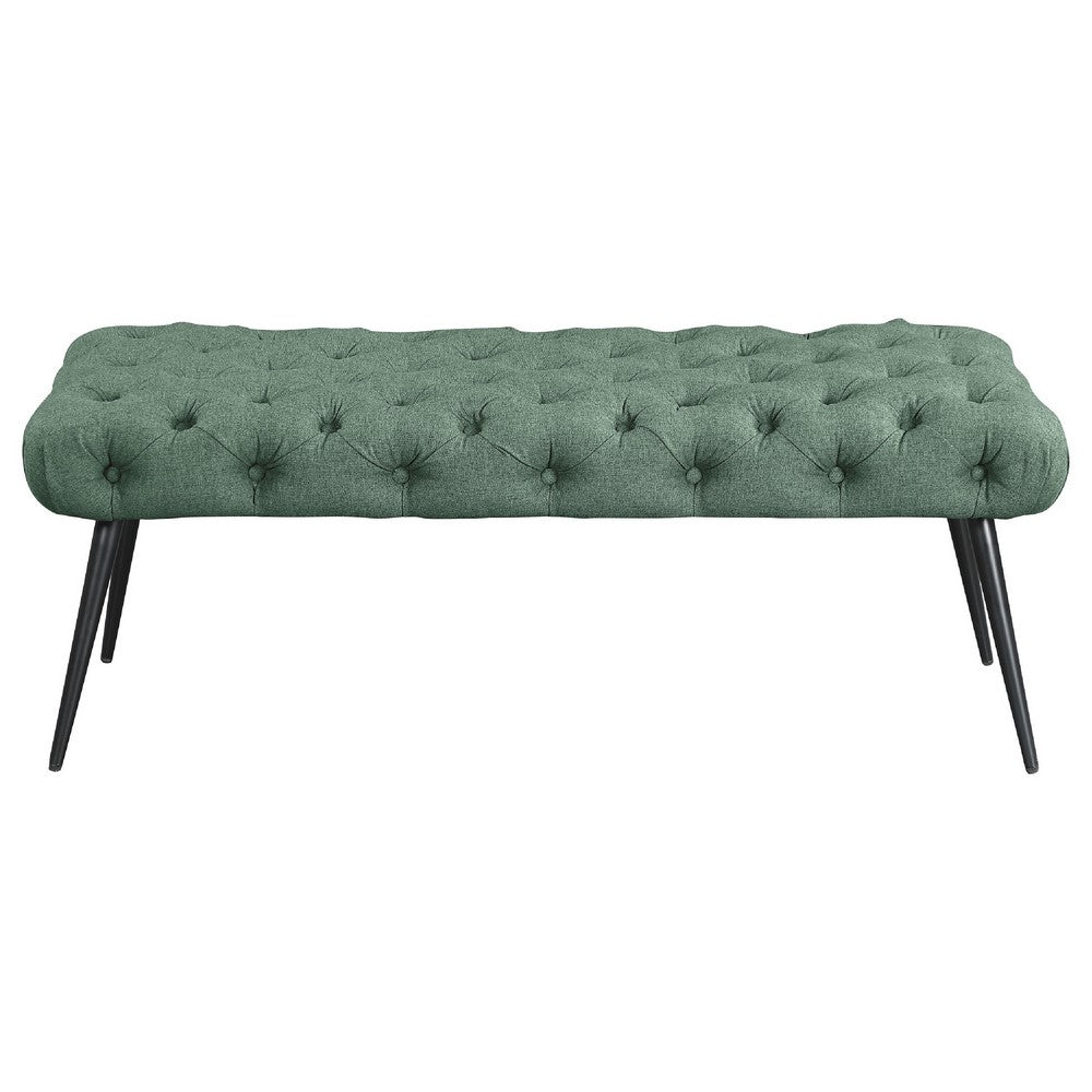 Lila Bench | Foam Seat | Button Tufted Teal Green Fabric | Black Legs 47"