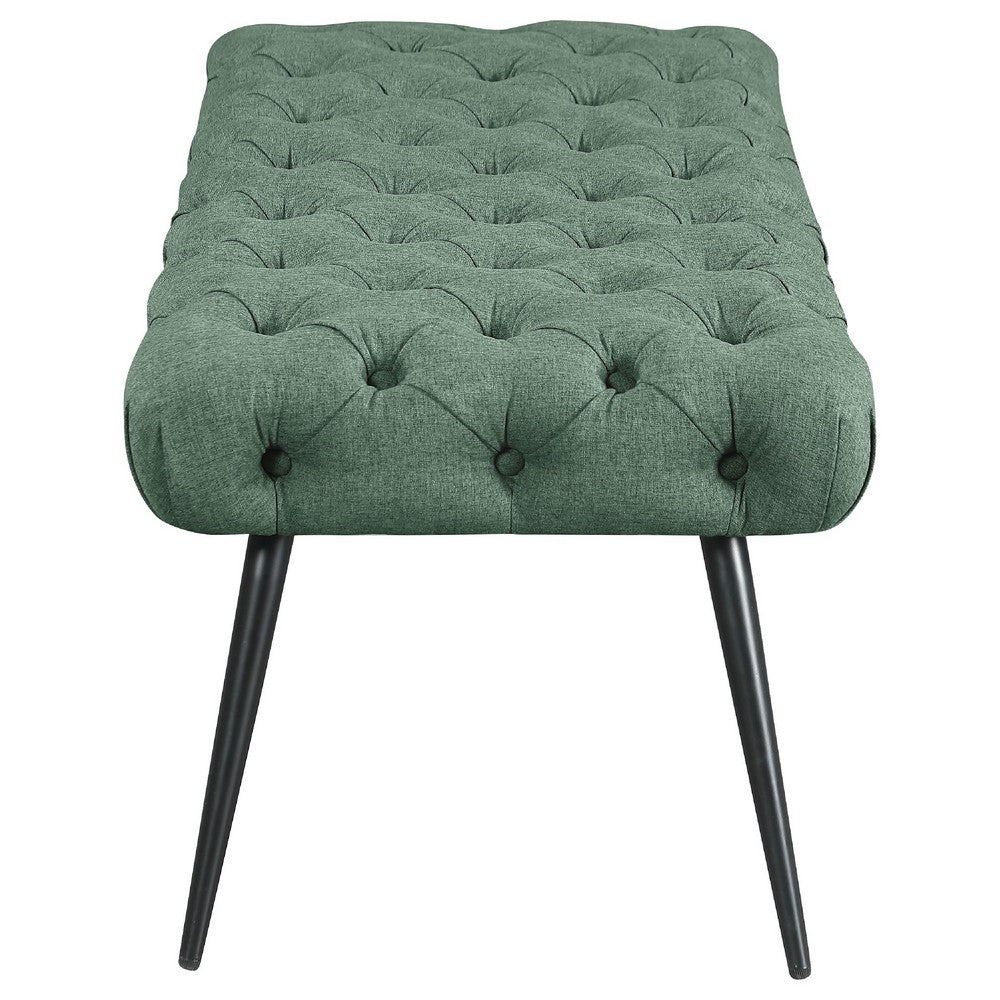 Lila Bench | Foam Seat | Button Tufted Teal Green Fabric | Black Legs 47"