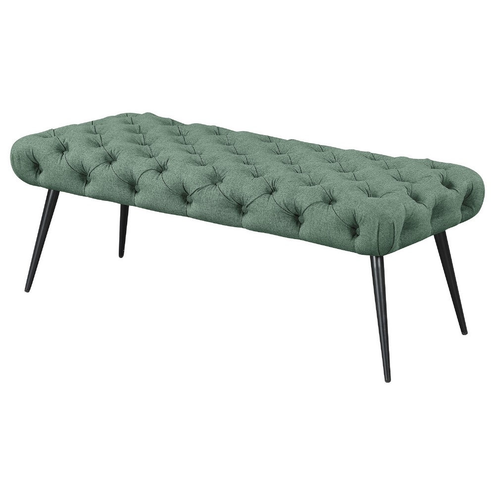 Lila Bench | Foam Seat | Button Tufted Teal Green Fabric | Black Legs 47"