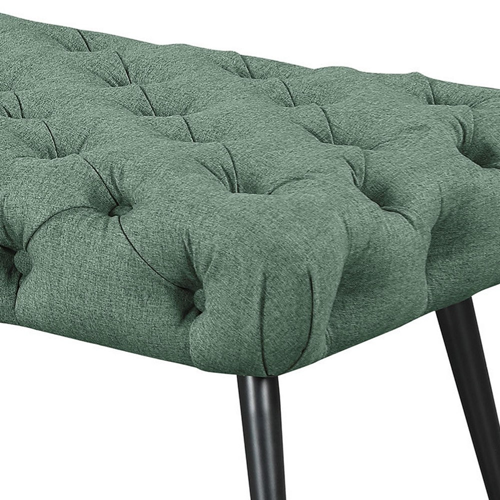 Lila Bench | Foam Seat | Button Tufted Teal Green Fabric | Black Legs 47"