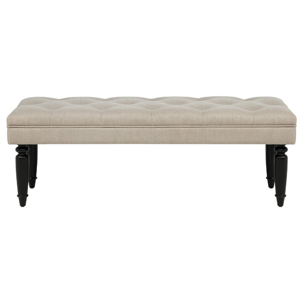 Rasa Accent Bench | Tufted Latte Brown Fabric | Black Turned Legs 52"