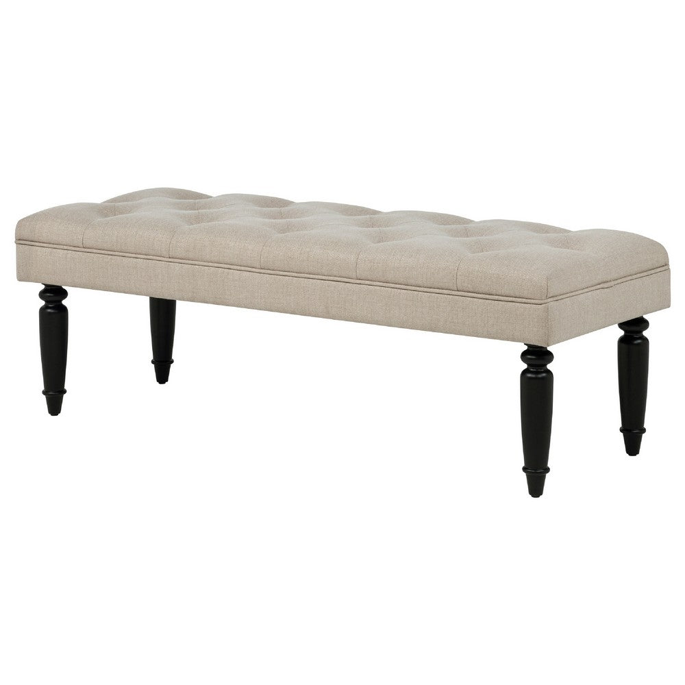 Rasa Accent Bench | Tufted Latte Brown Fabric | Black Turned Legs 52"