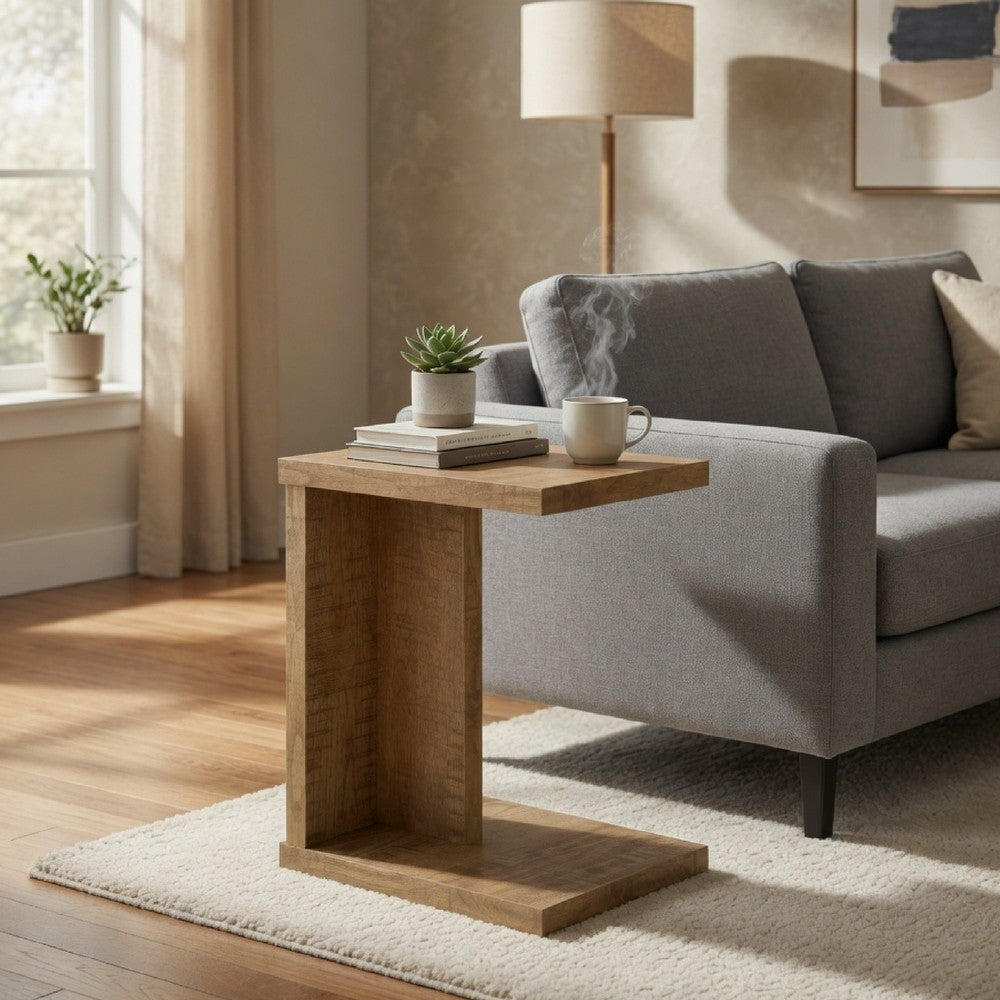 Owea Sofa Side Table | C Shaped | Rectangular | Mango Brown Wood 16"