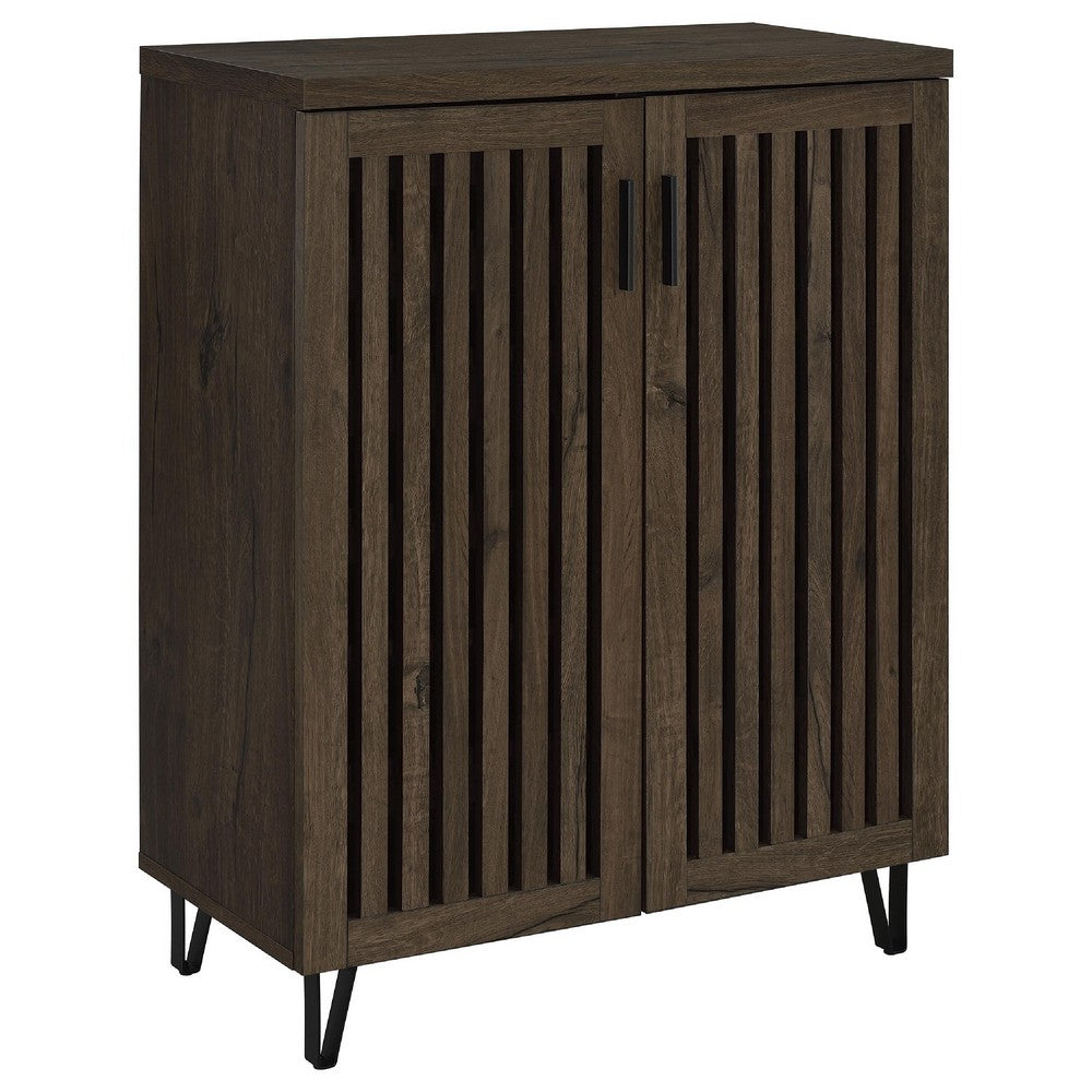 Bixi  Shoe Cabinet w Slatted Doors | Foyer Entryway Storage | Dark Oak Brown