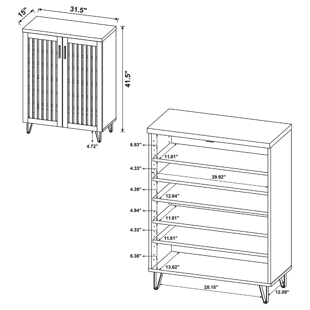 Bixi  Shoe Cabinet w Slatted Doors | Foyer Entryway Storage | Dark Oak Brown