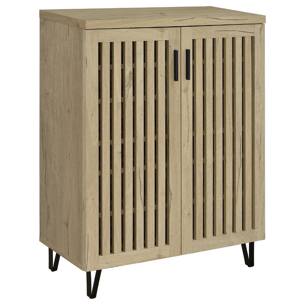 Bixi  Shoe Cabinet w Slatted Doors | Foyer Entryway Storage | White Oak Brown