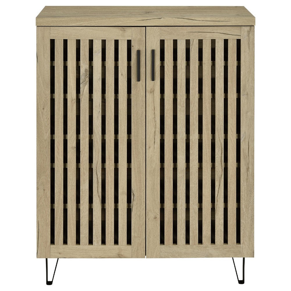 Bixi  Shoe Cabinet w Slatted Doors | Foyer Entryway Storage | White Oak Brown
