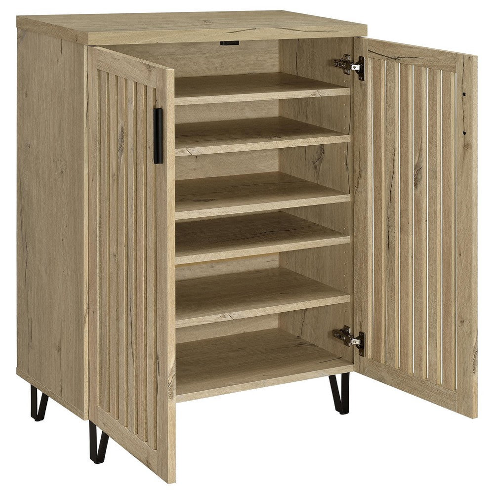 Bixi  Shoe Cabinet w Slatted Doors | Foyer Entryway Storage | White Oak Brown