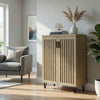 Bixi  Shoe Cabinet w Slatted Doors | Foyer Entryway Storage | White Oak Brown