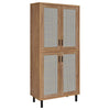 Lere Tall Shoe Cabinet | Metal Mesh Doors | 14 Shelves | Natural Oak Brown
