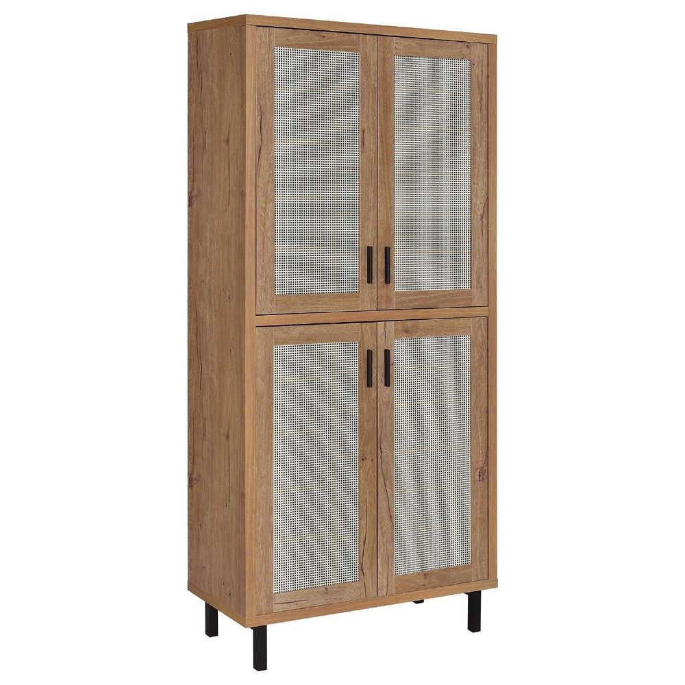 Lere Tall Shoe Cabinet | Metal Mesh Doors | 14 Shelves | Natural Oak Brown