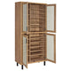 Lere Tall Shoe Cabinet | Metal Mesh Doors | 14 Shelves | Natural Oak Brown
