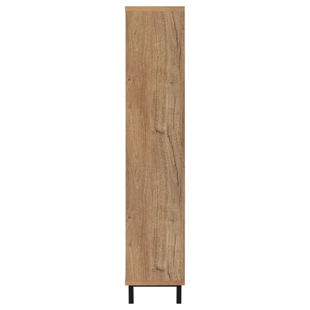 Lere Tall Shoe Cabinet | Metal Mesh Doors | 14 Shelves | Natural Oak Brown