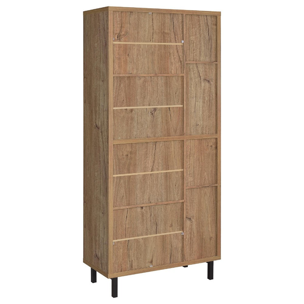 Lere Tall Shoe Cabinet | Metal Mesh Doors | 14 Shelves | Natural Oak Brown