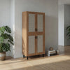 Lere Tall Shoe Cabinet | Metal Mesh Doors | 14 Shelves | Natural Oak Brown
