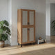 Lere Tall Shoe Cabinet | Metal Mesh Doors | 14 Shelves | Natural Oak Brown