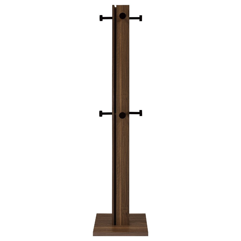 Rinki Coat Rack | 8 Metal Hooks w Wood Caps | Walnut Brown Plinth 72"