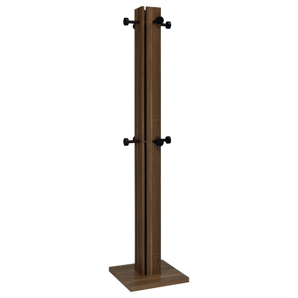 Rinki Coat Rack | 8 Metal Hooks w Wood Caps | Walnut Brown Plinth 72"