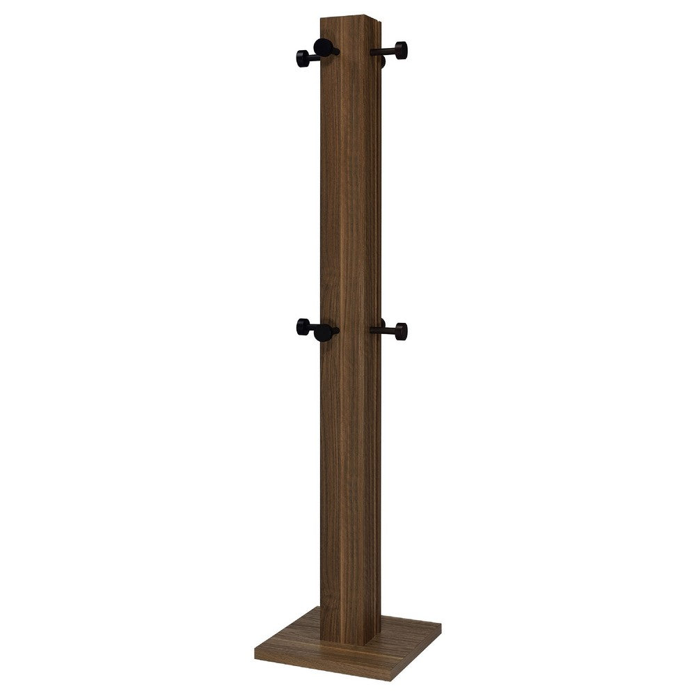 Rinki Coat Rack | 8 Metal Hooks w Wood Caps | Walnut Brown Plinth 72"