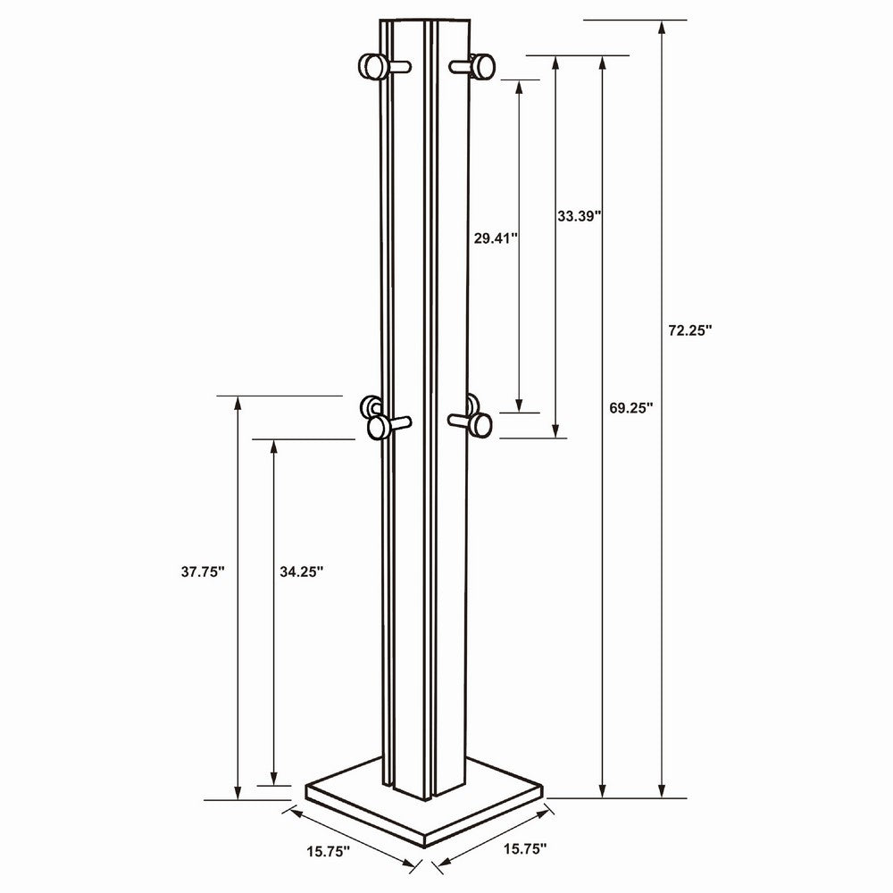 Rinki Coat Rack | 8 Metal Hooks w Wood Caps | Walnut Brown Plinth 72"