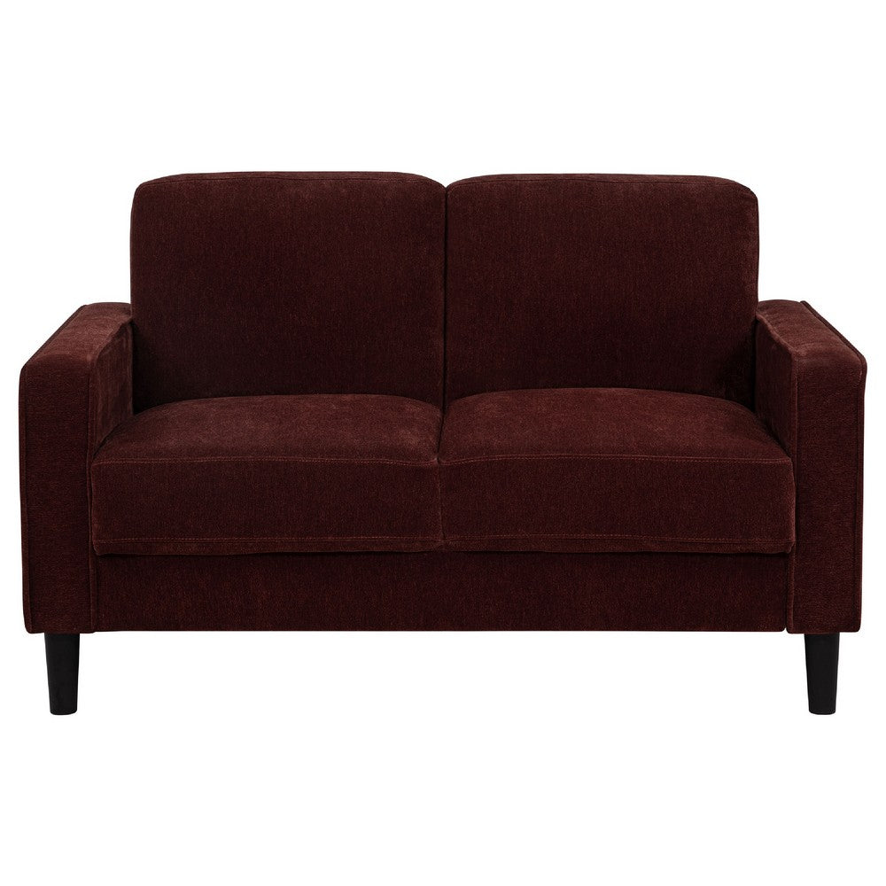 Rumi Loveseat | Track Arms w Piping | Foam Fill Rust Red Upholstery 54"