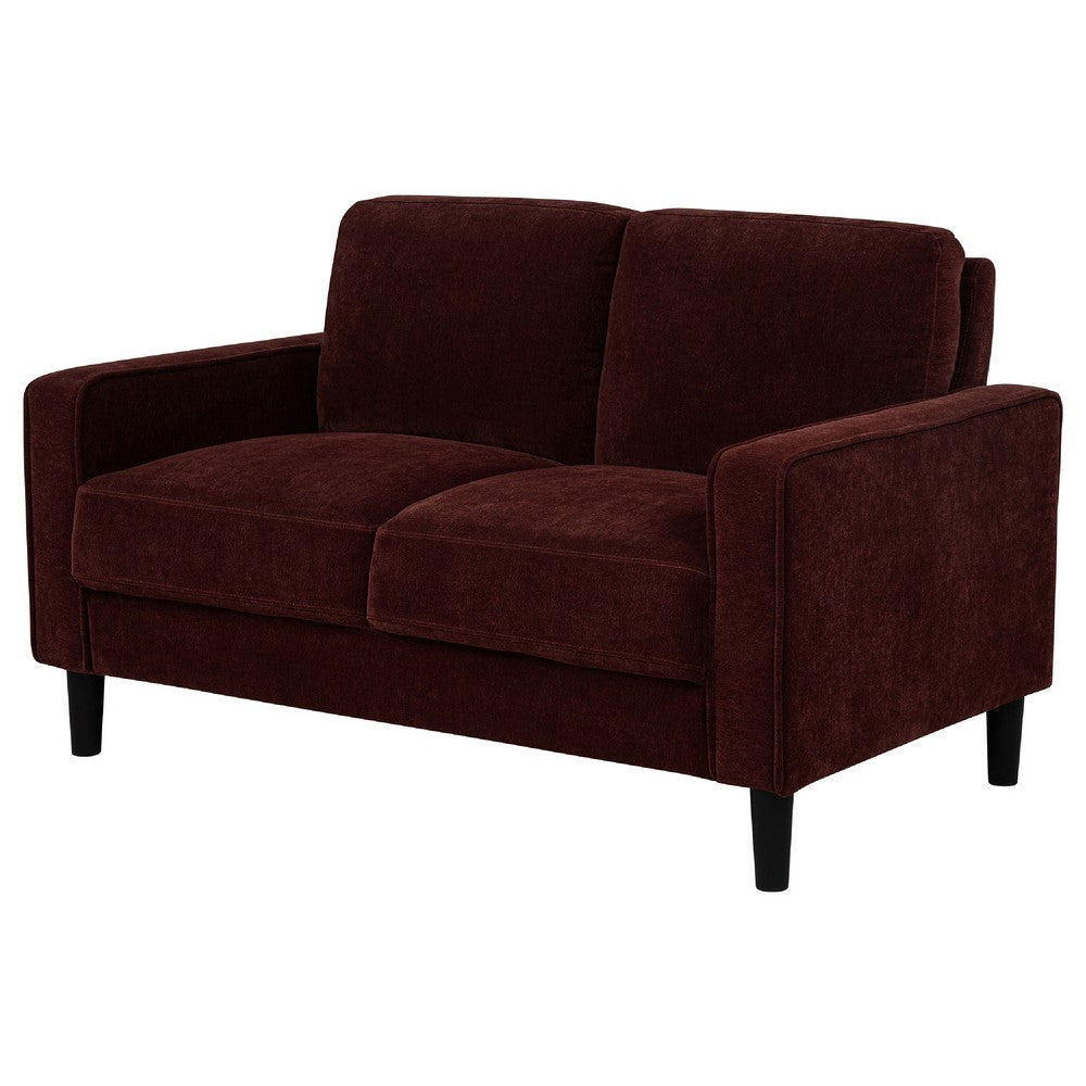 Rumi Loveseat | Track Arms w Piping | Foam Fill Rust Red Upholstery 54"