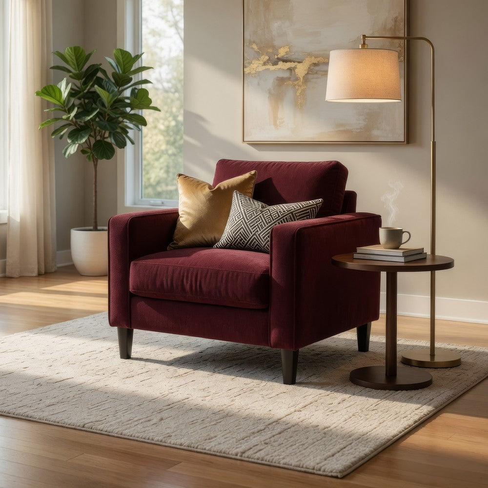 Rumi Accent Club Chair | Track Arms | Foam Fill Rust Red Upholstery
